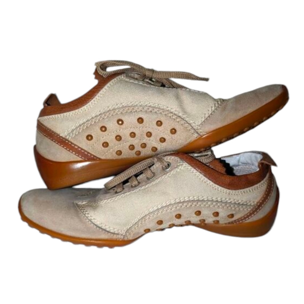 TOD'S Beige Suede Brown Leather Womens Athletic Lace Up Comfort